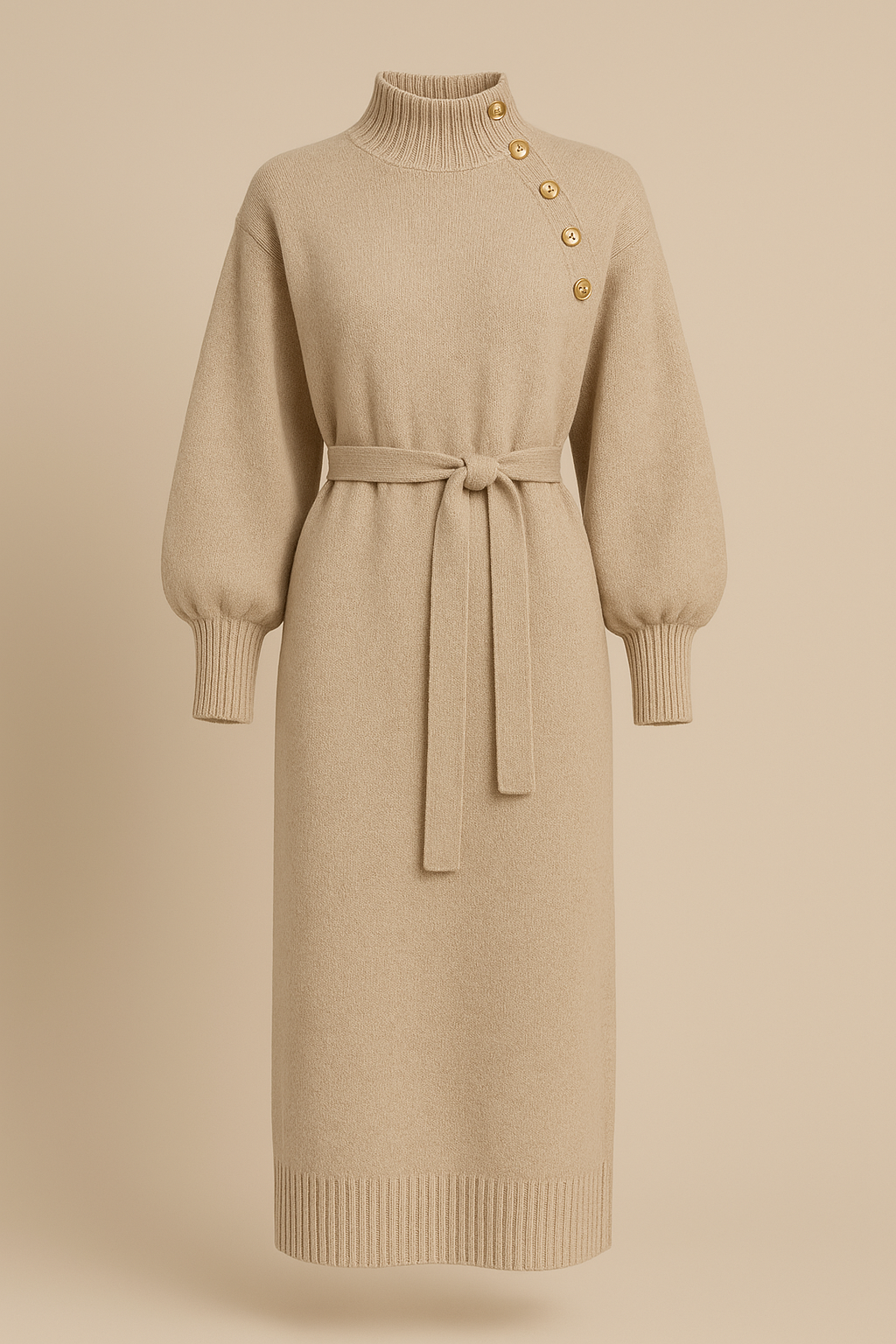 Funnel Neck Sweater Dress for Women in Apricot