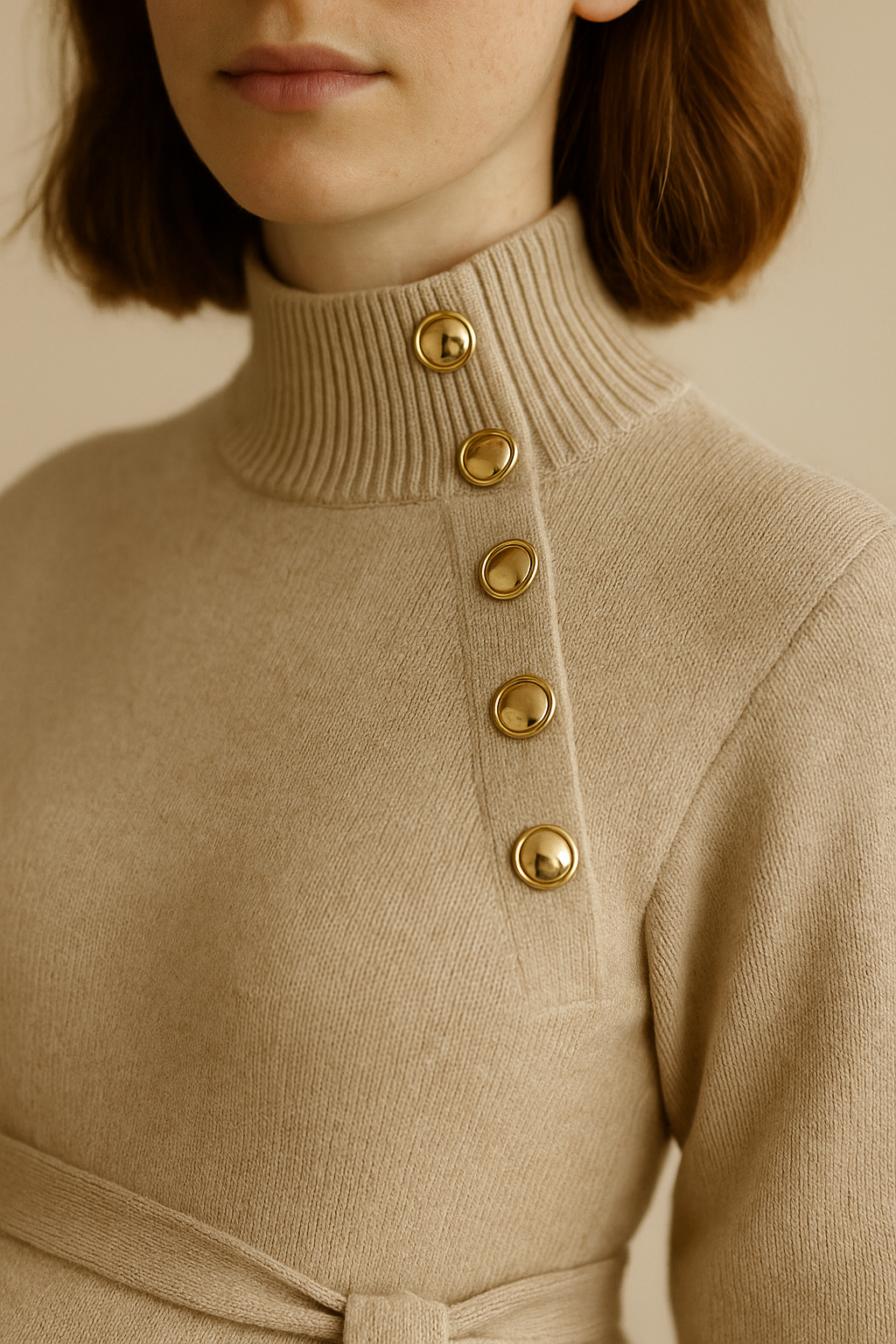 Funnel Neck Sweater Dress for Women in Apricot