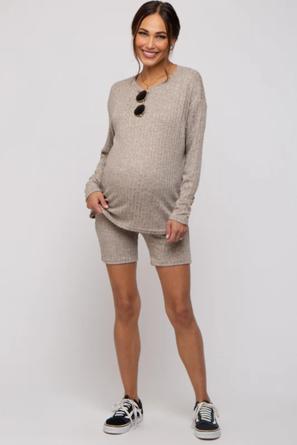 HavenShort Beige - Maternity Shorts - Soft Ribbed Fabric for Comfortable Pregnancy Wear