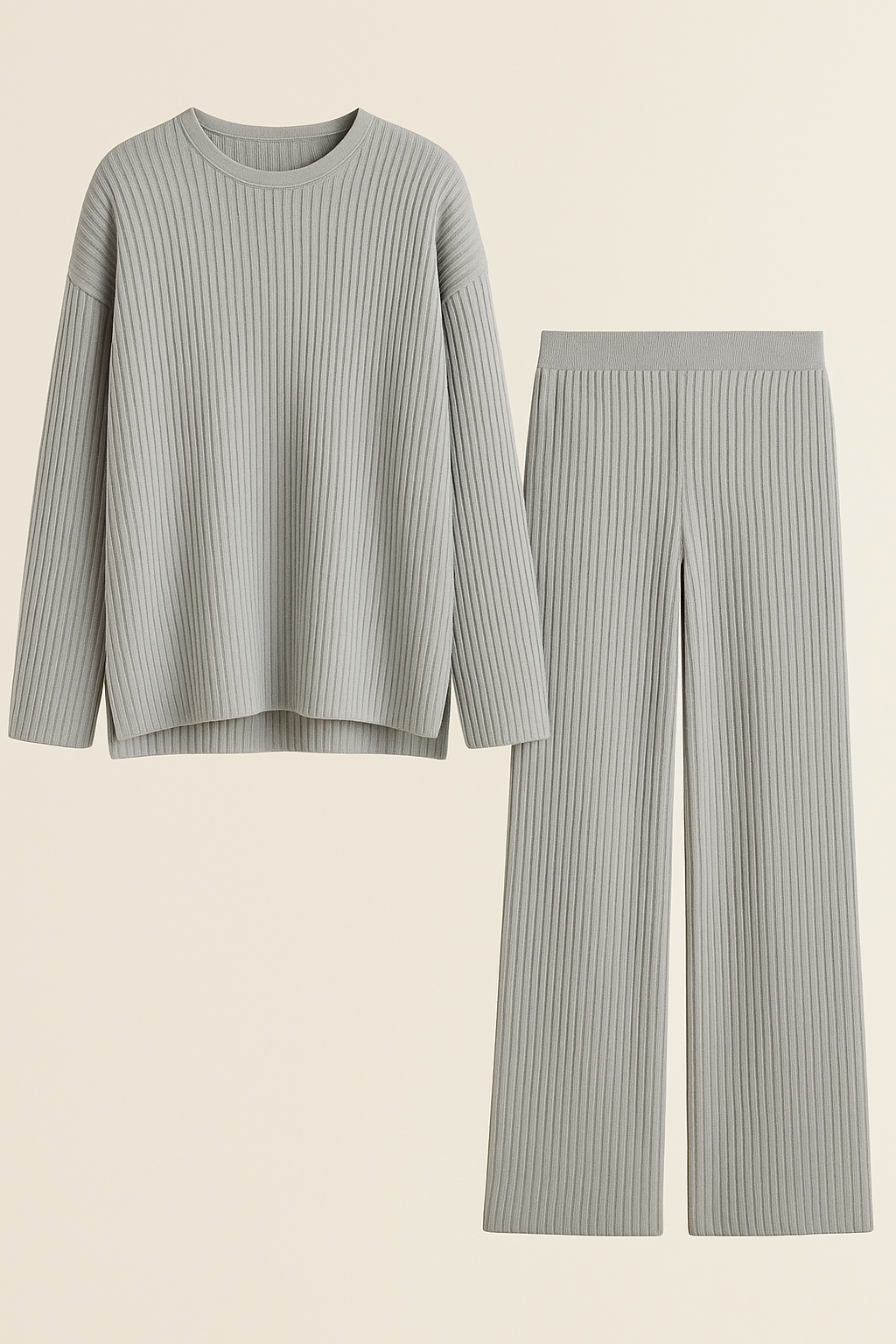 Gray Rib Knit Lounge Loose Set