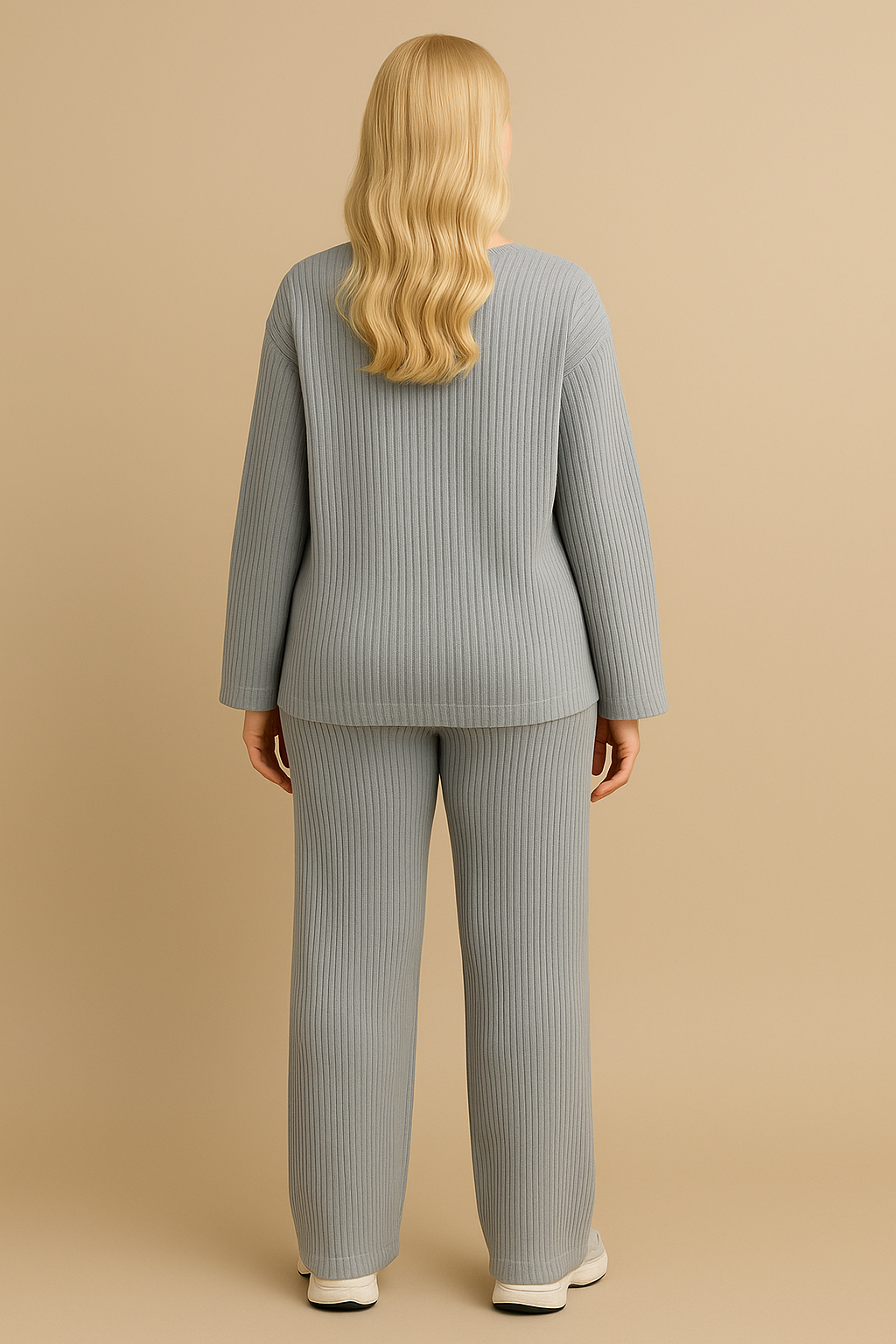Gray Rib Knit Lounge Loose Set