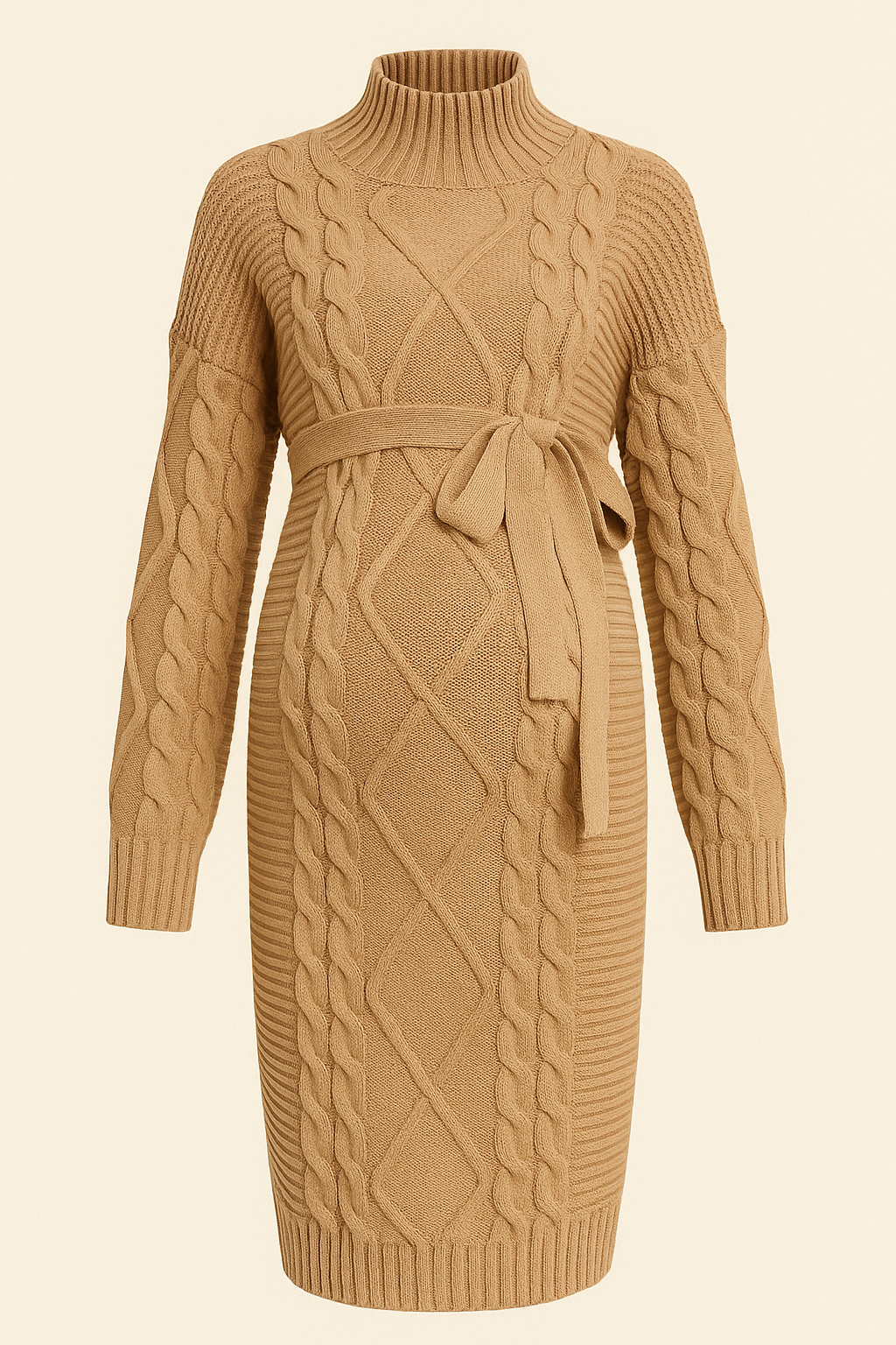 Ultra-Soft Maternity Sweater Dress with High Collar and Long Sleeves