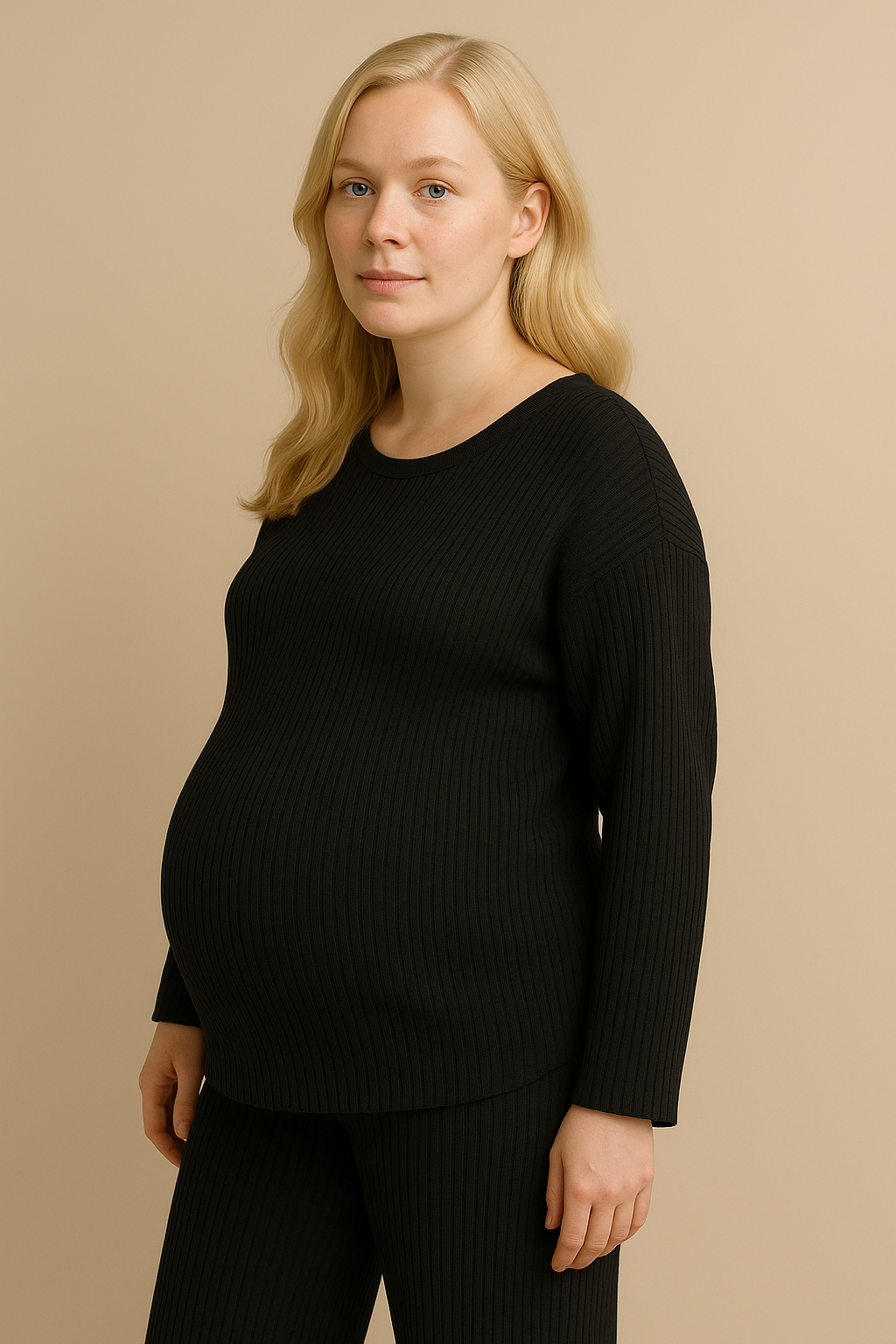 Black Rib Knit Lounge Loose Set