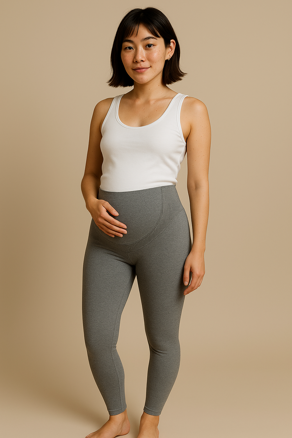 Gray Maternity Leggings with Belly Support