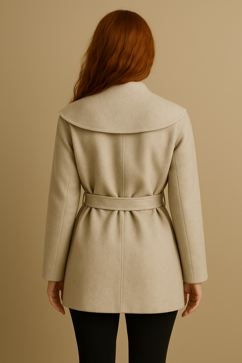 Women’s Wool Hooded Coat Premium Jacket in Apricot