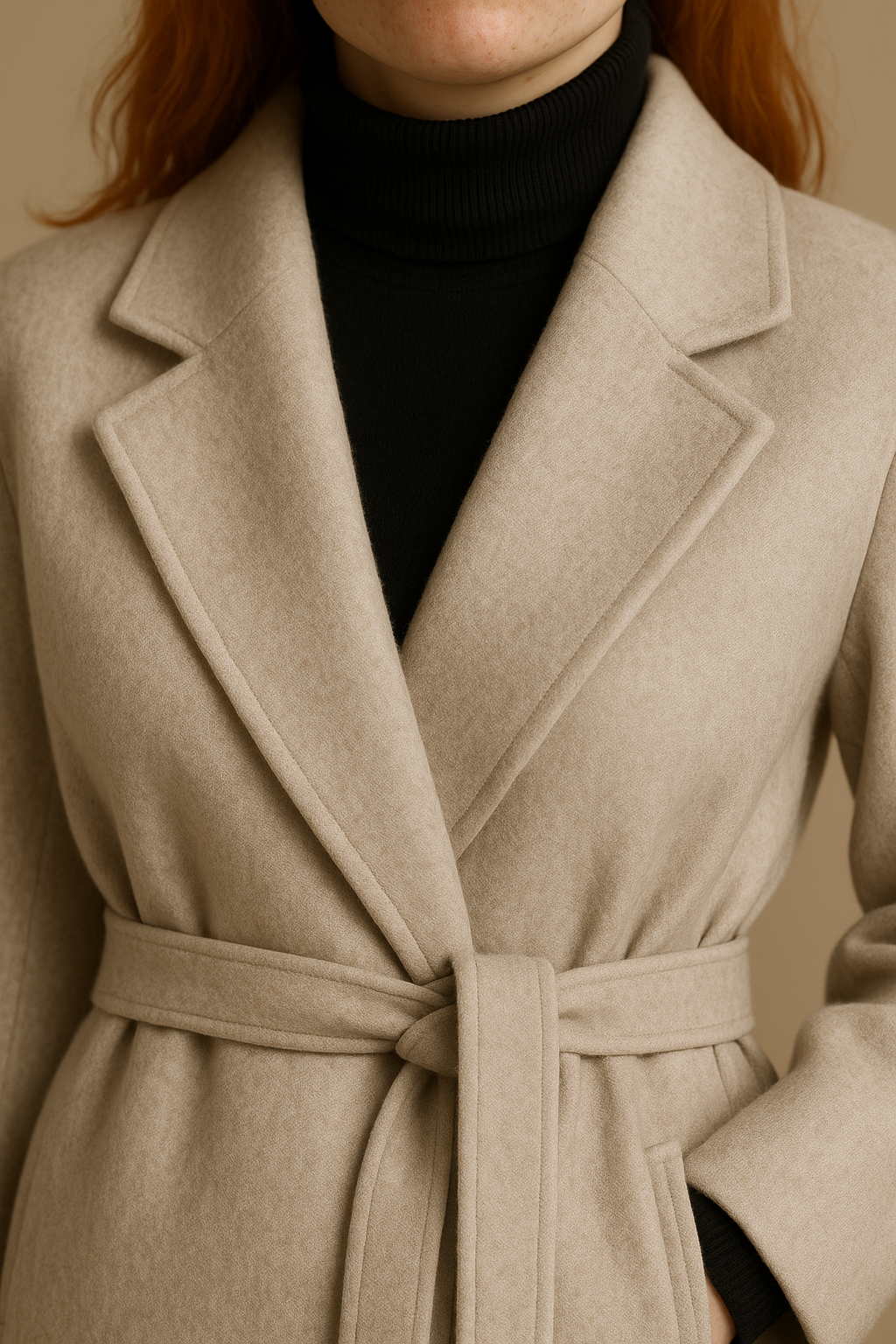Women’s Wool Hooded Coat Premium Jacket in Apricot