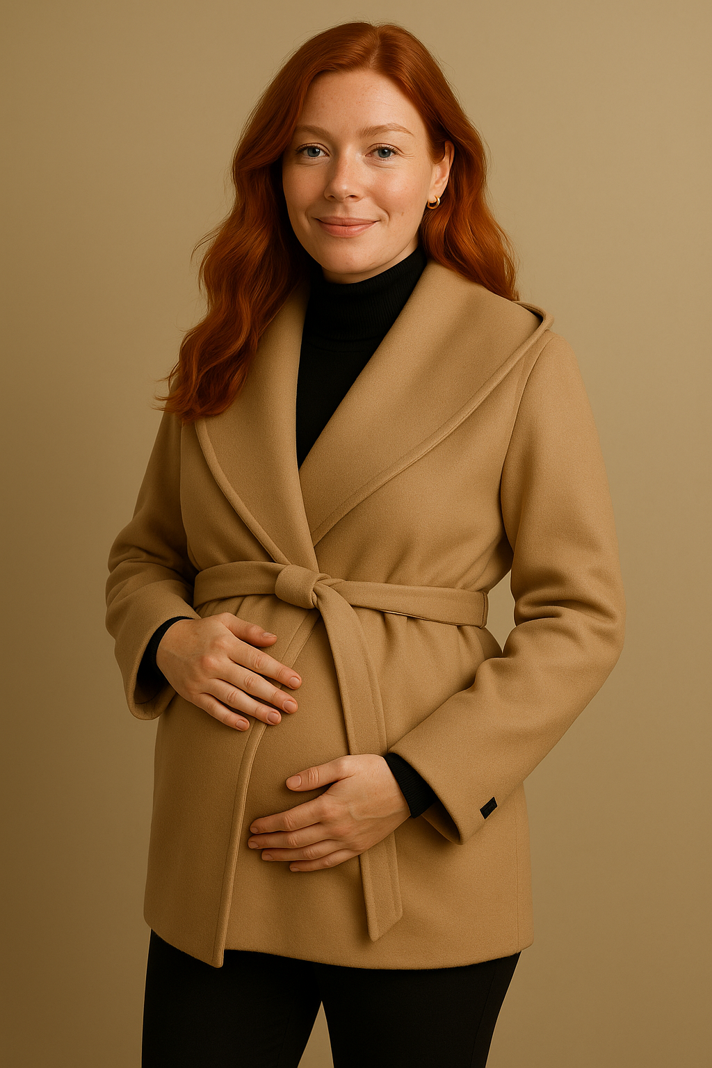 Women’s Wool Hooded Coat Premium Jacket in Khaki