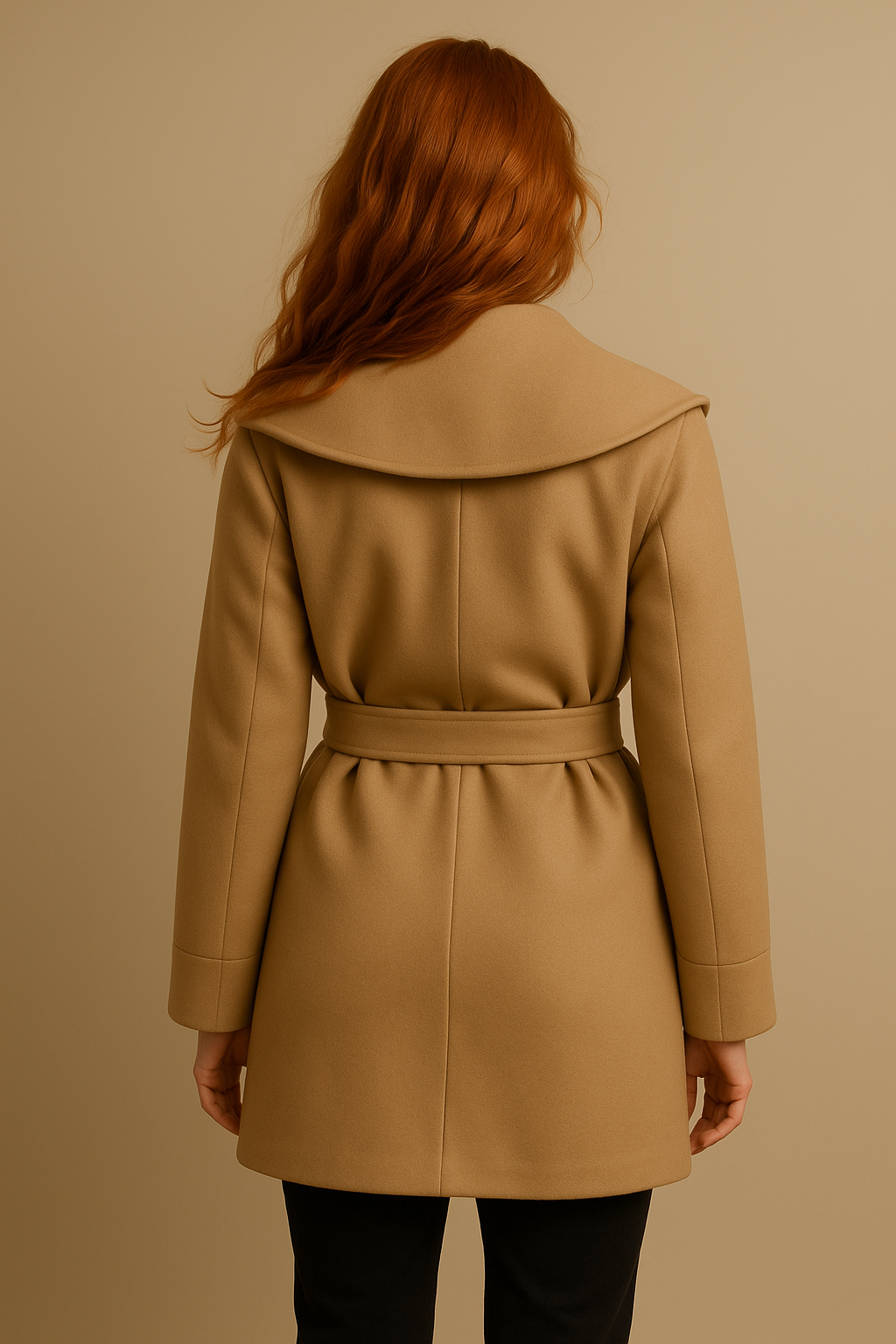 Women’s Wool Hooded Coat Premium Jacket in Khaki