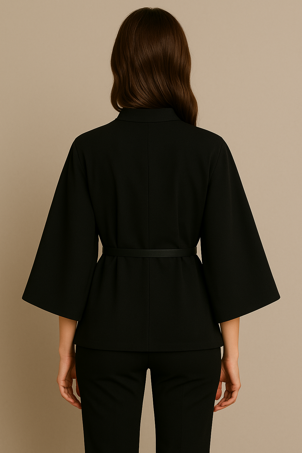 Stand Collar Wool Cloak Coat with Belt in Black
