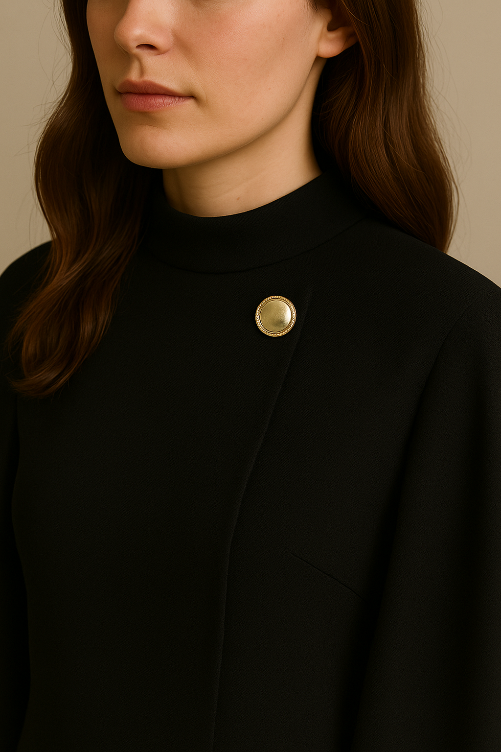 Stand Collar Wool Cloak Coat with Belt in Black
