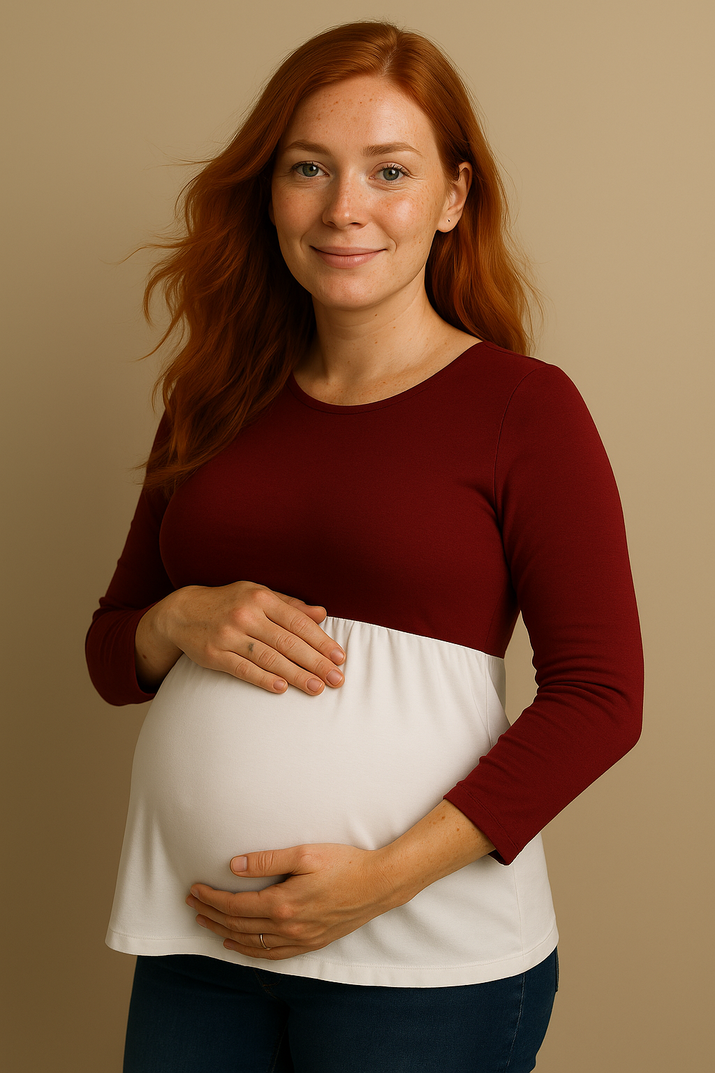 Nursing-Friendly Maternity Long Sleeve in Maroon