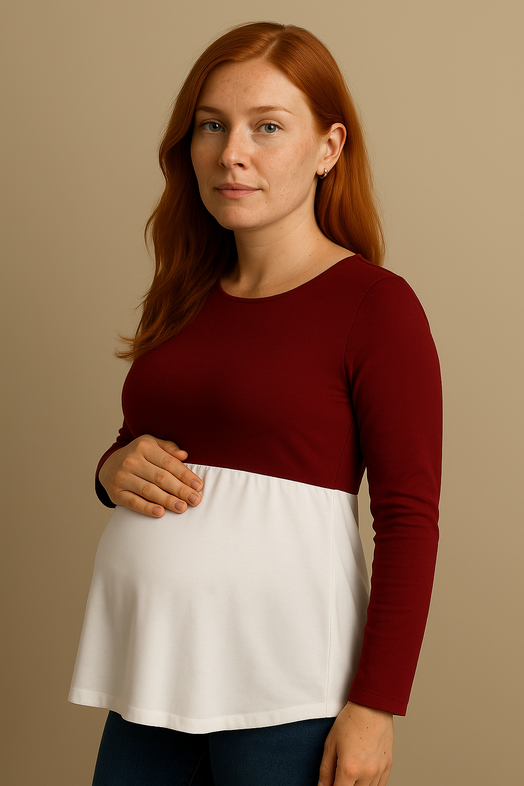 Nursing-Friendly Maternity Long Sleeve in Maroon