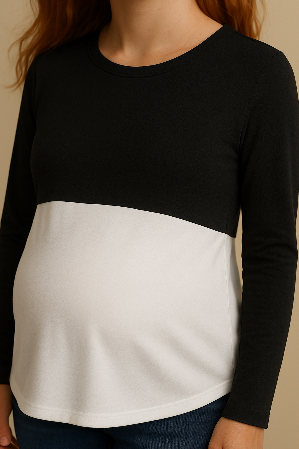 Nursing-Friendly Maternity Long Sleeve in Black & White