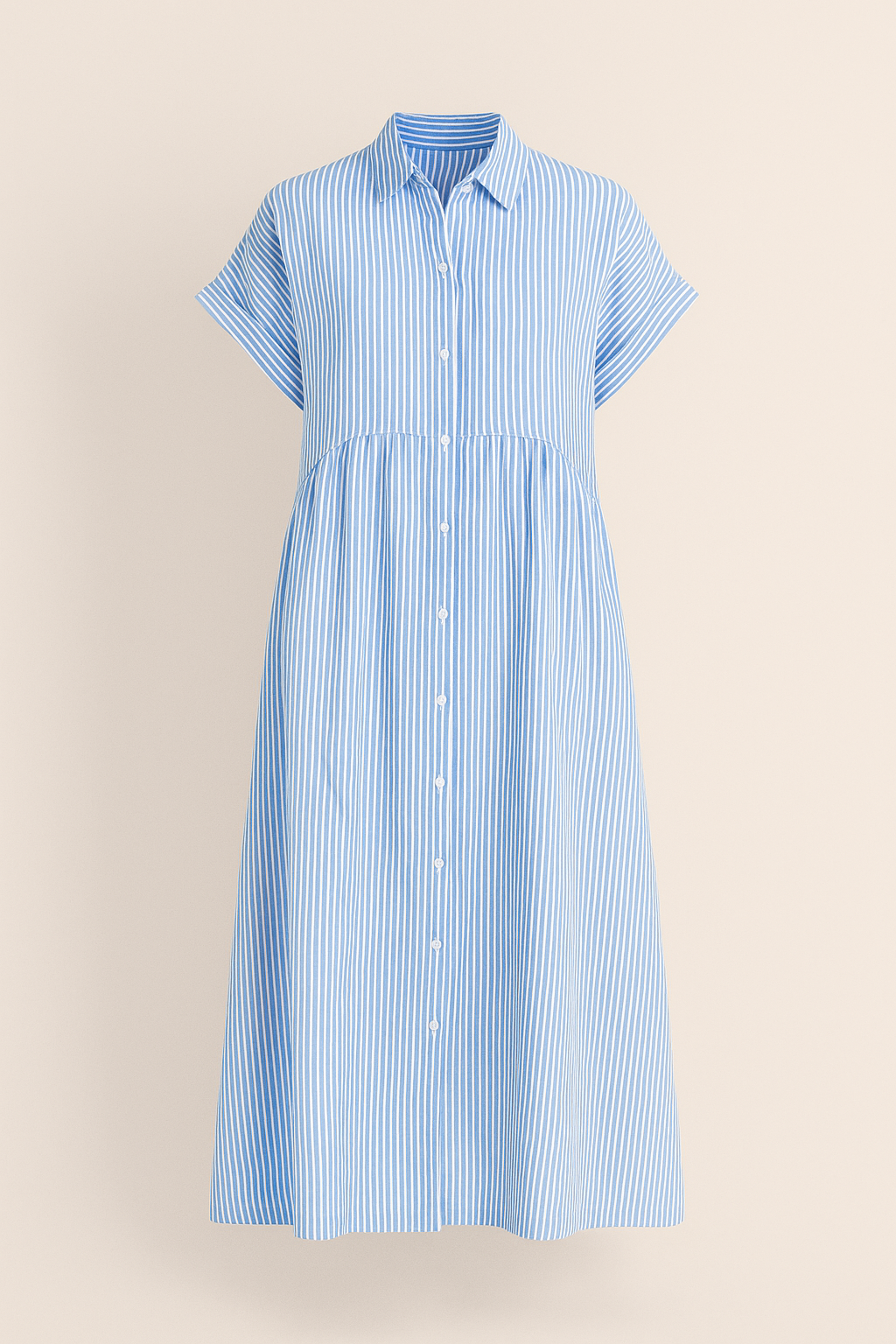 Blue Striped Long Sleeve Maxi Dress with Classic Collar