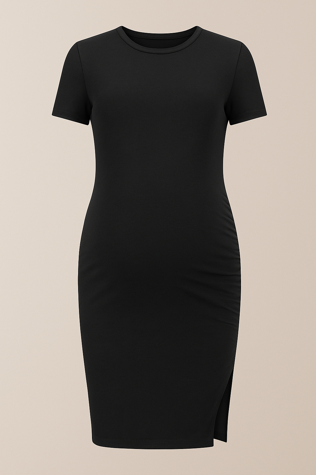 Black Bodycon Maternity Dress with Ruched Sides & Slit