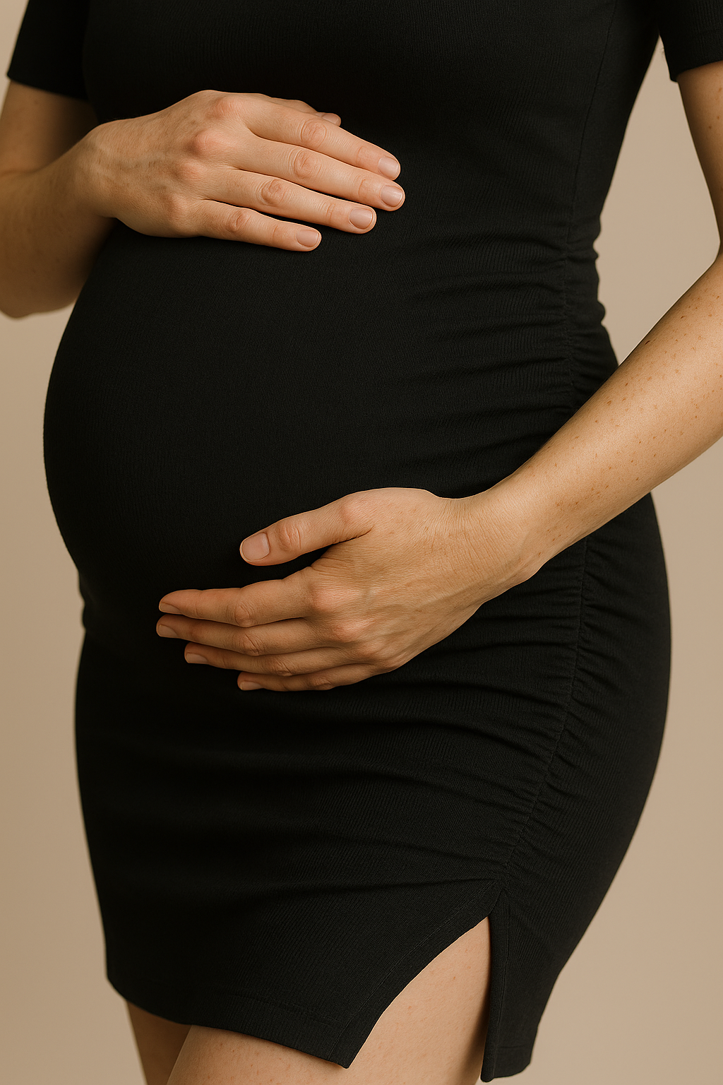 Black Bodycon Maternity Dress with Ruched Sides & Slit