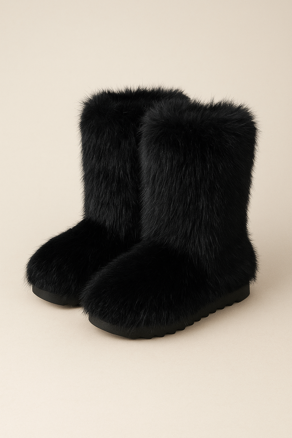 Black Furry Winter Boots with Non-Slip Sole & Warm Fleece Lining