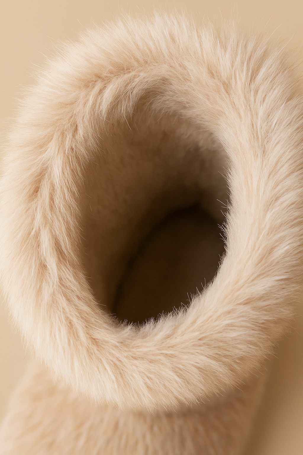 Beige Furry Winter Boots with Non-Slip Sole & Warm Fleece Lining