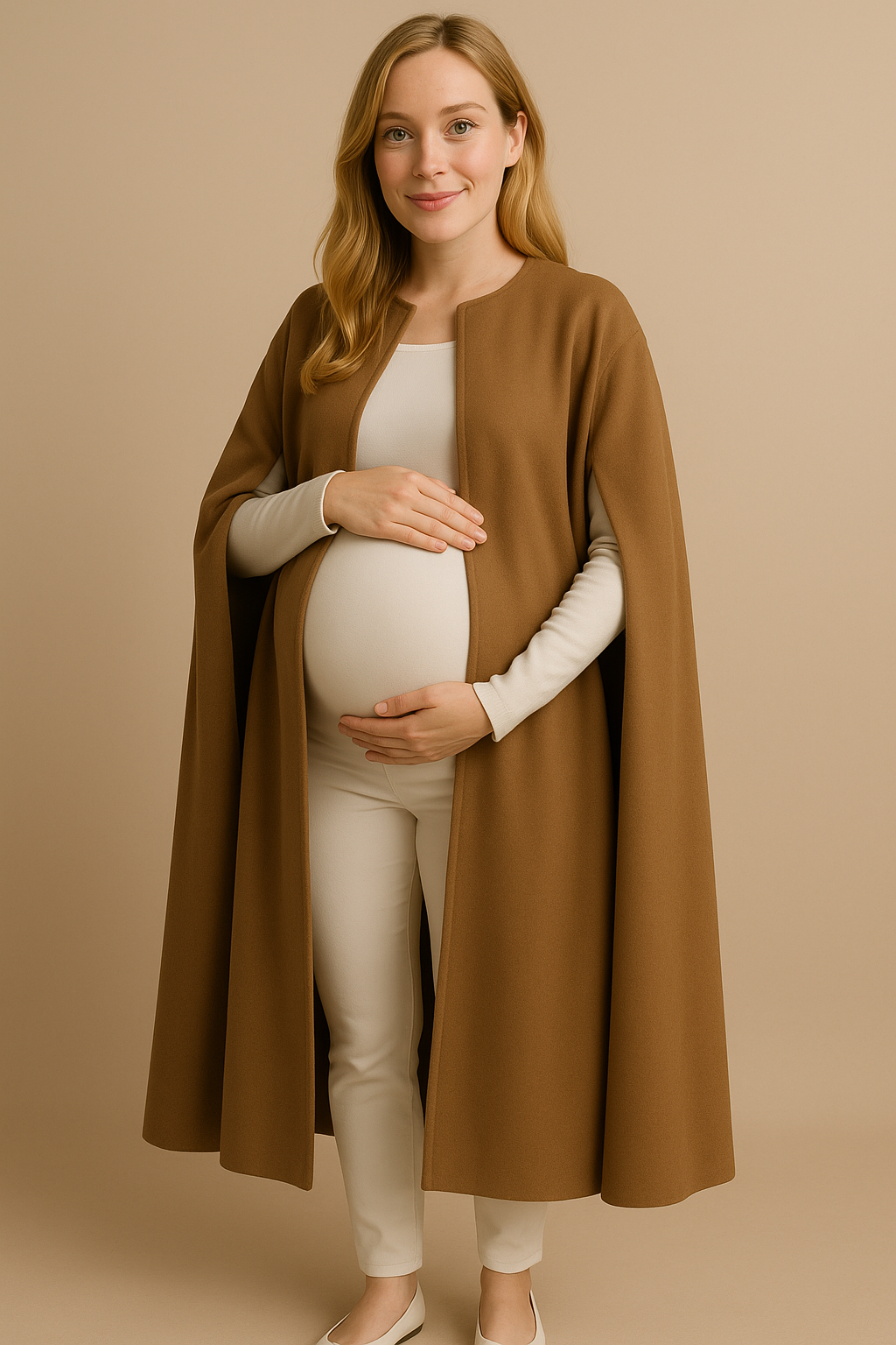 Women's Open Wool Blend Cloak Coat in Coffee