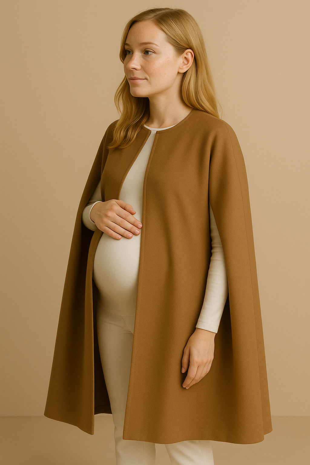 Women's Open Wool Blend Cloak Coat in Coffee