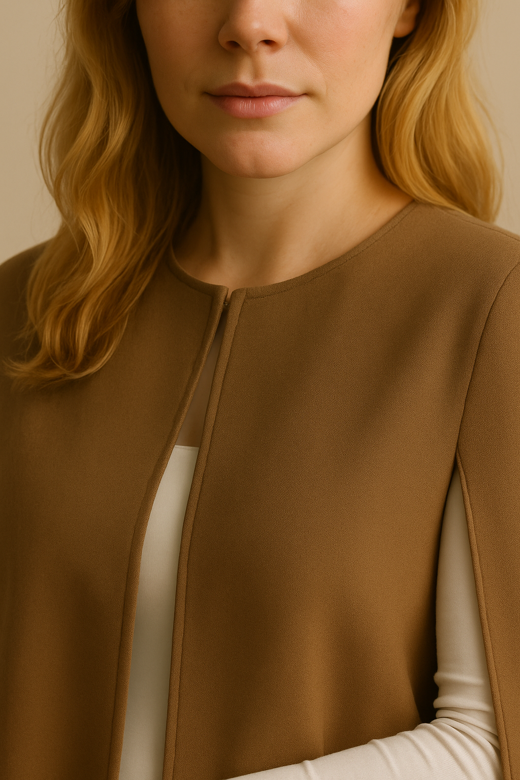 Women's Open Wool Blend Cloak Coat in Coffee