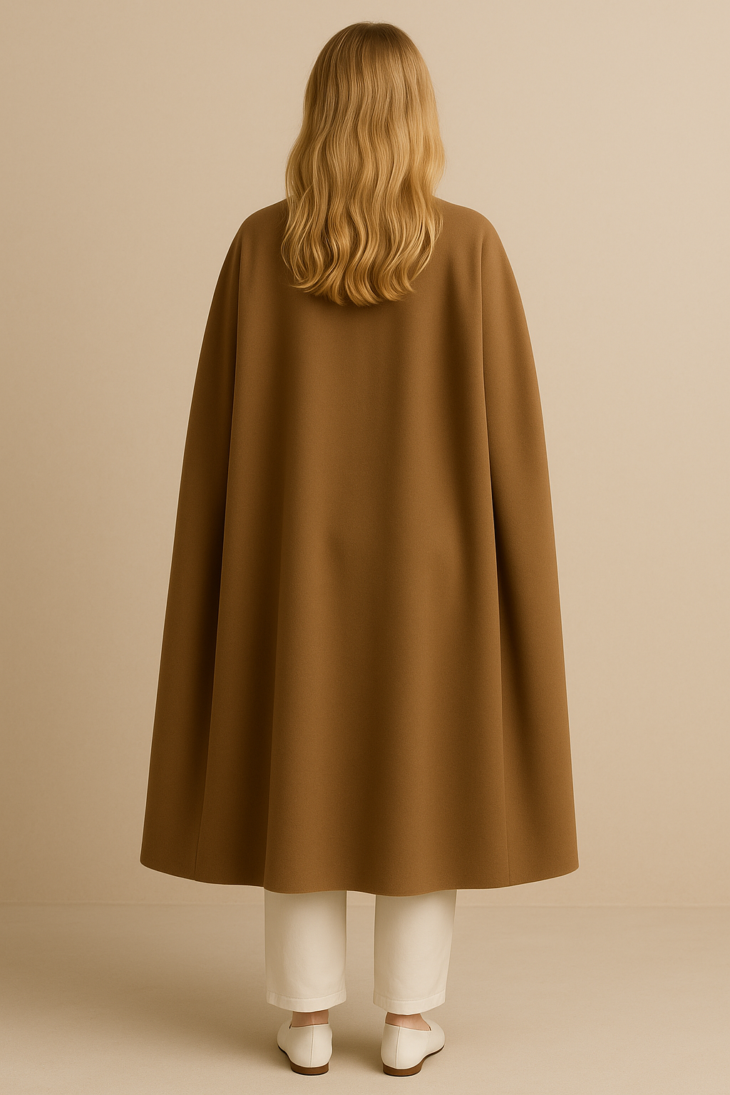 Women's Open Wool Blend Cloak Coat in Coffee