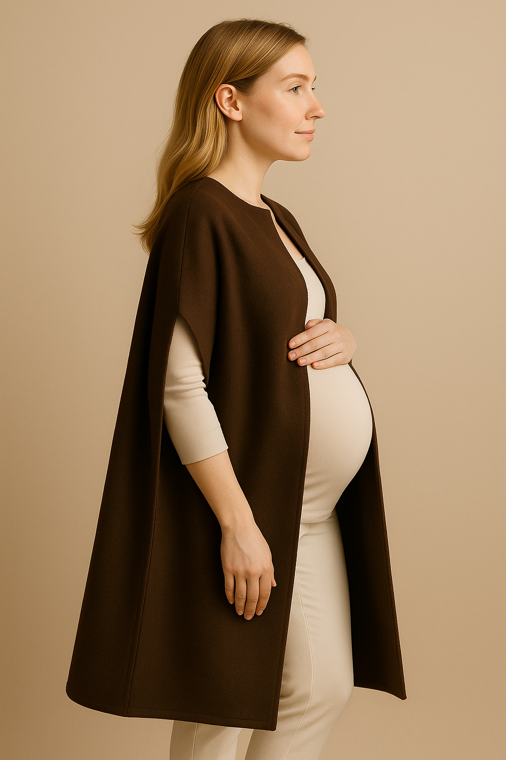 Women's Open Wool Blend Cloak Coat in Brown