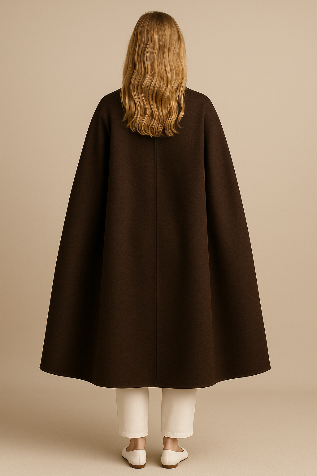 Women's Open Wool Blend Cloak Coat in Brown