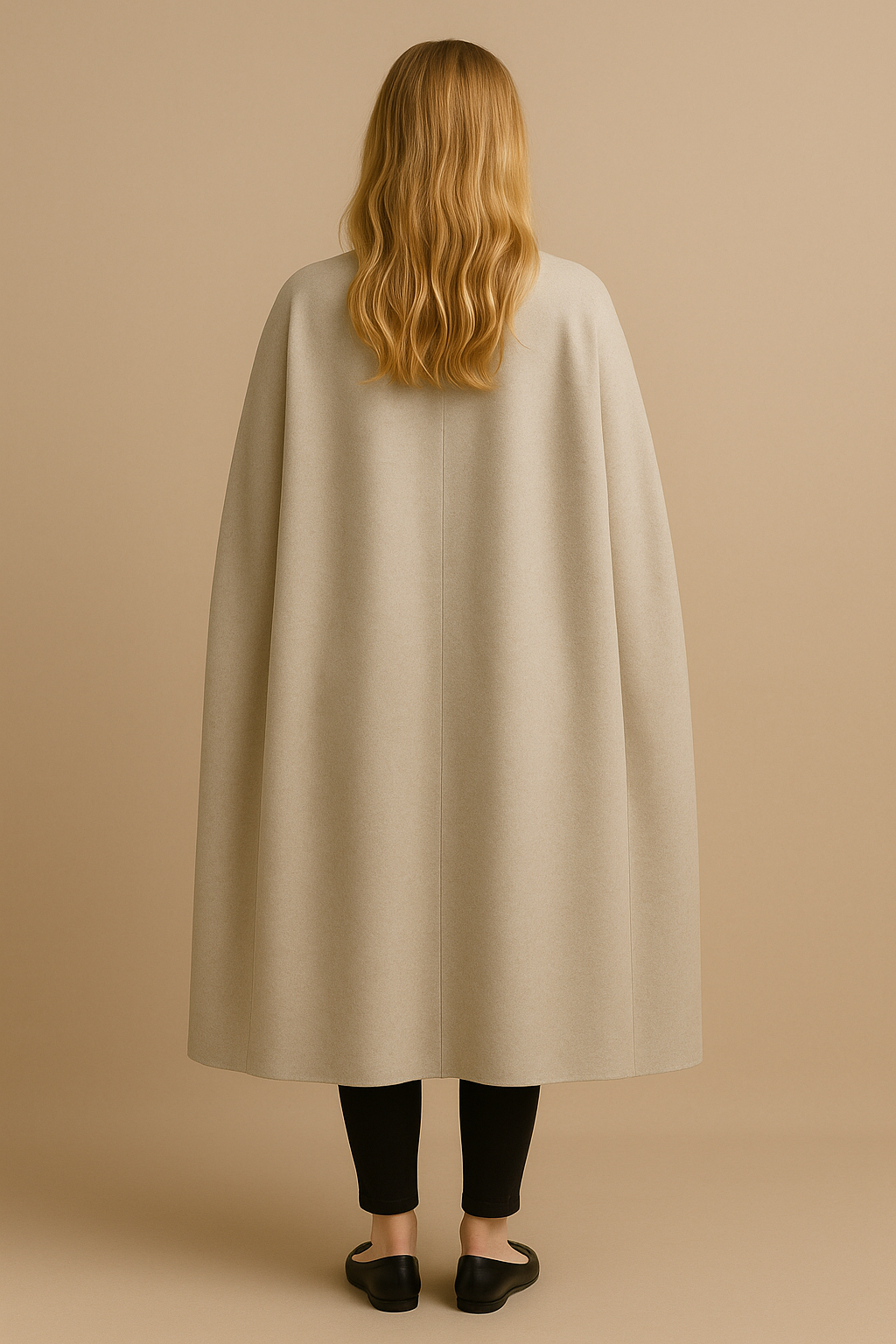 Women's Open Wool Blend Cloak Coat in Beige