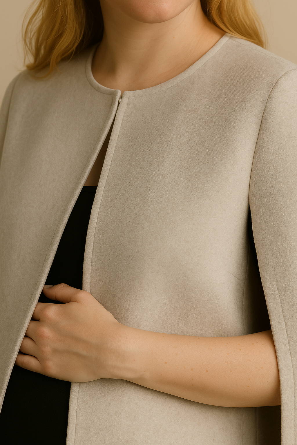 Women's Open Wool Blend Cloak Coat in Beige