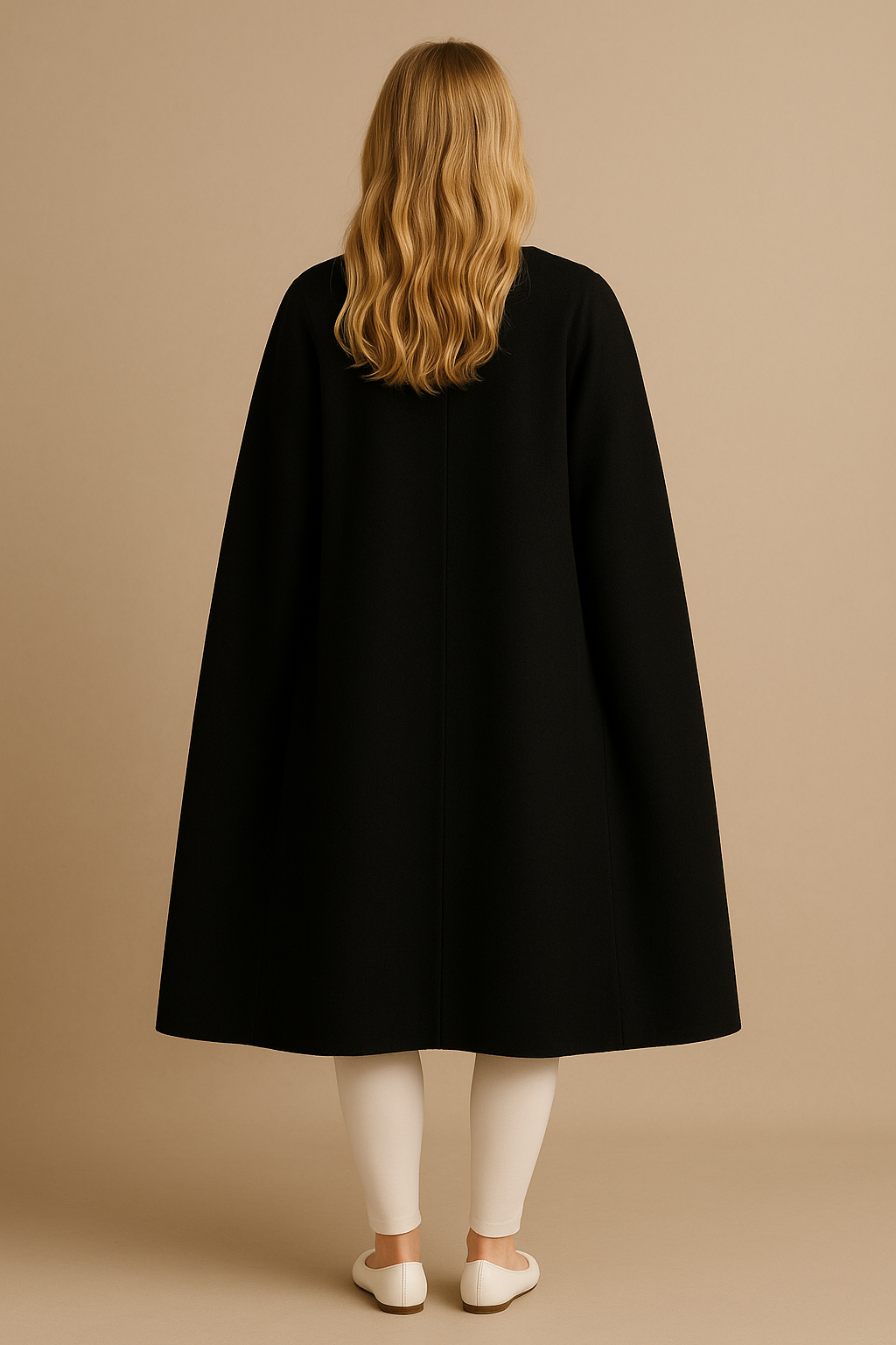 Women's Open Wool Blend Cloak Coat in Black