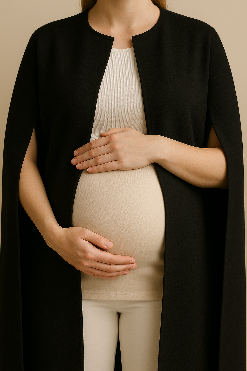 Women's Open Wool Blend Cloak Coat in Black