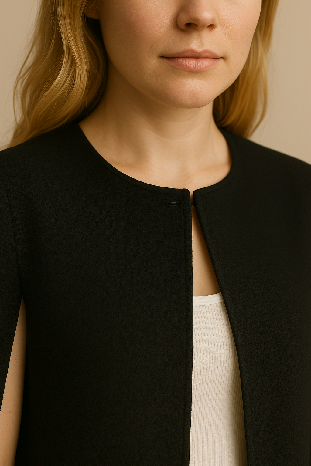 Women's Open Wool Blend Cloak Coat in Black