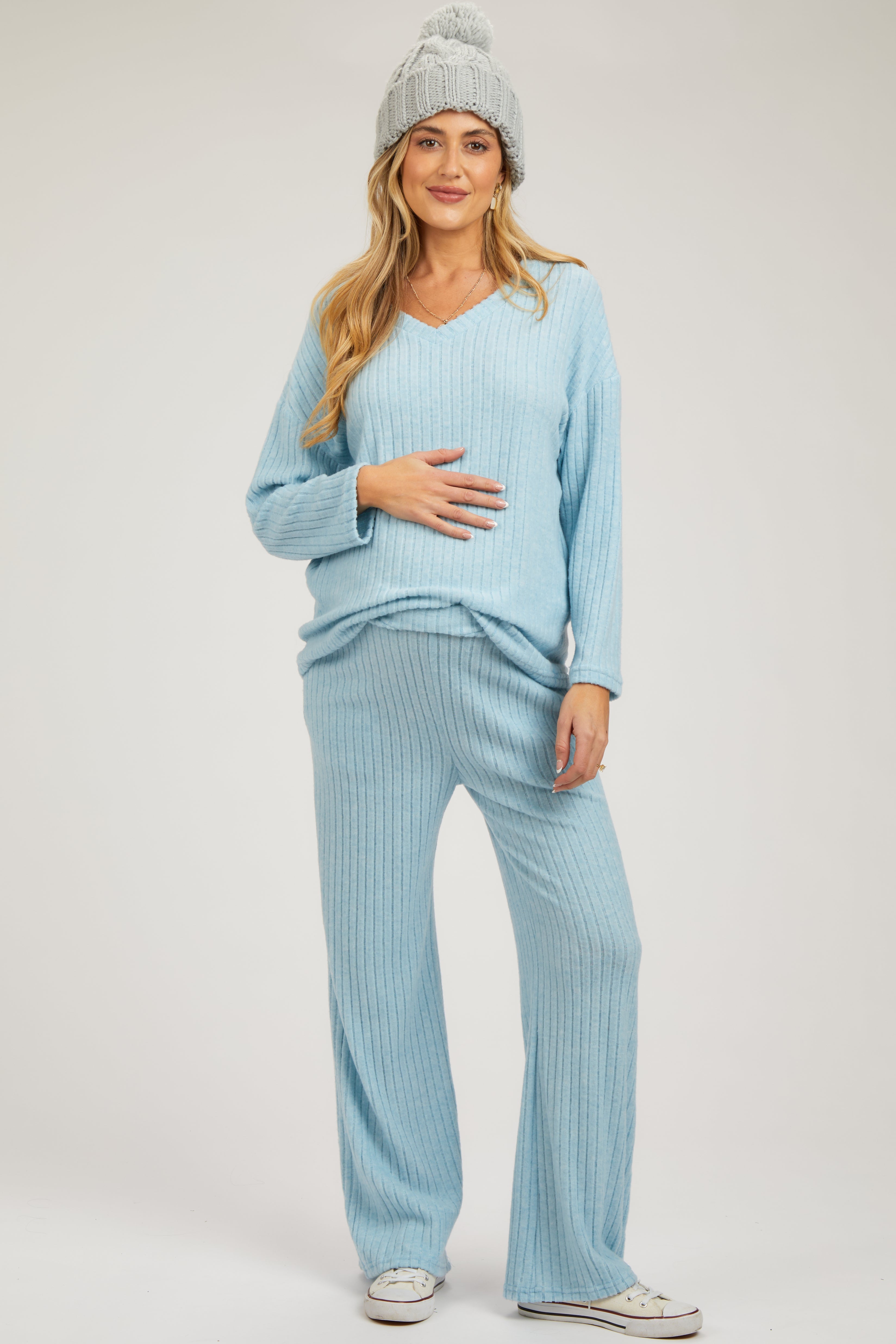 Maternity Pajama Set - Soft Ribbed Comfort with Pockets for Moms 0